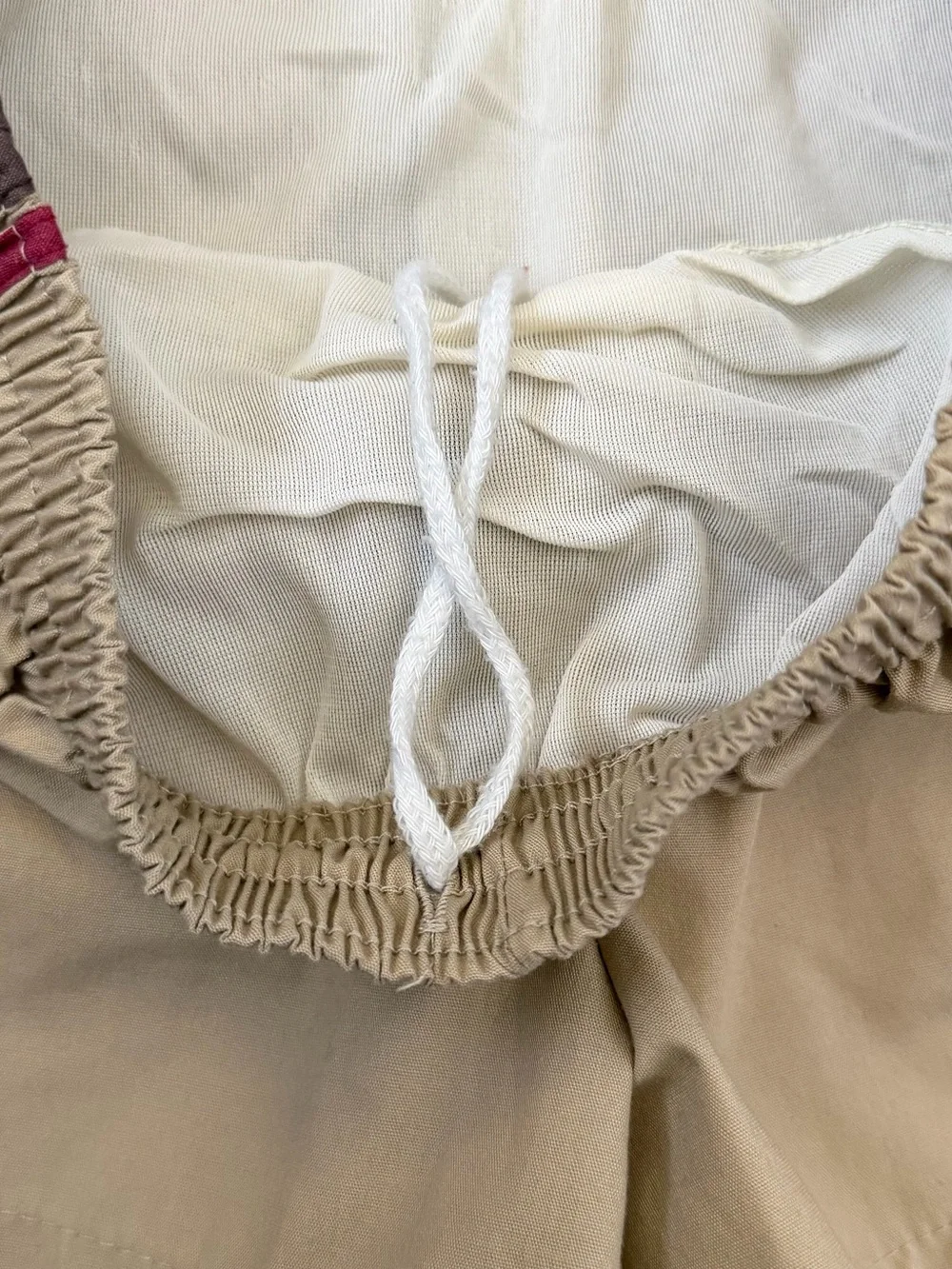 Vintage 70's Retro Hawaii Swim Trunks - Khaki w/brown/Maroon Side - Sz. M 32-34